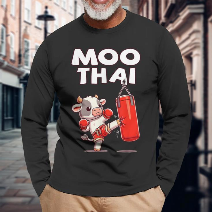 Moo Thai Muay Thai Cow Thai Boxing For Children Muay Thai Langarmshirts Geschenke für alte Männer