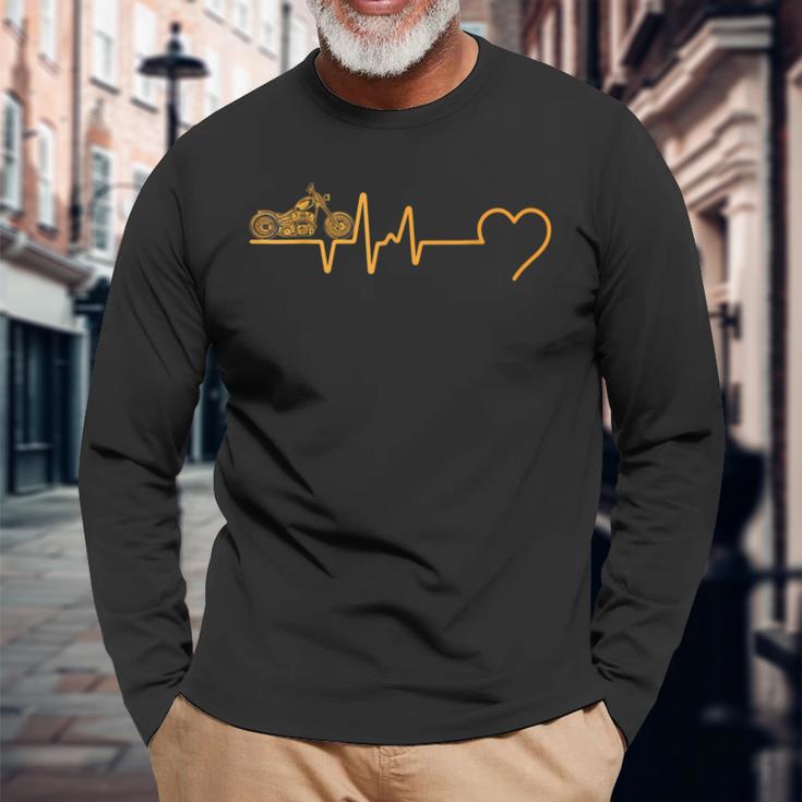 Motorcycle Heartbeat Biker Ecg Line Frequency Motorcyclist Langarmshirts Geschenke für alte Männer