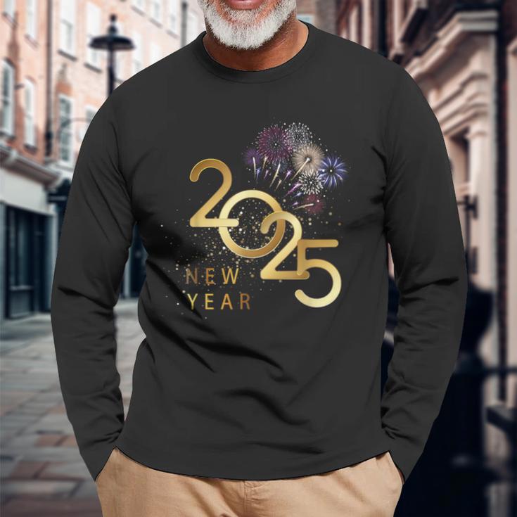 New Year's Eve Party Supplies 2025 Happy New Year Fireworks Langarmshirts Geschenke für alte Männer