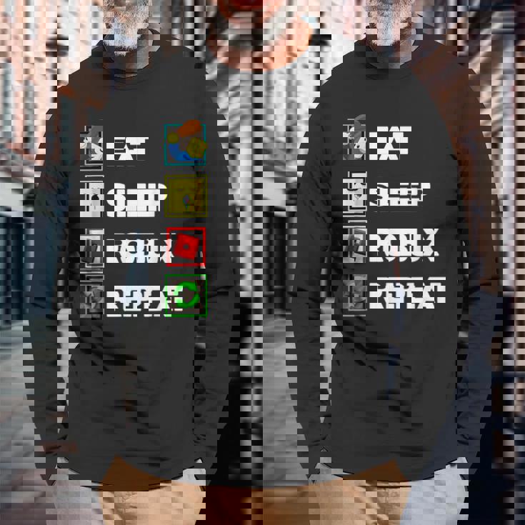 Noob And Professional Gamer Eat Sleep Robux Repeat Long Sleeve T-Shirt Gifts for Old Men