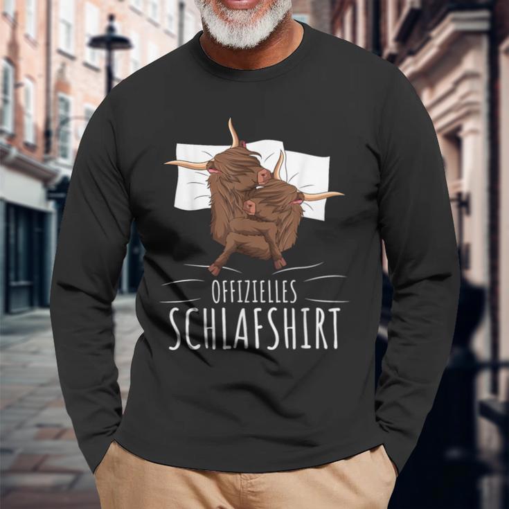 Official Scottish Highland Cow Sleep Langarmshirts Geschenke für alte Männer