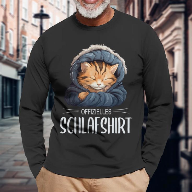 Official Sleep Kitten Pyjamas Cat Langarmshirts Geschenke für alte Männer