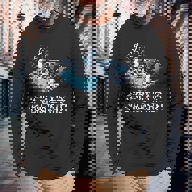 Offizielles Schlaf Boston Terrier Hund Hunde Liebhaber Langarmshirts Geschenke für alte Männer