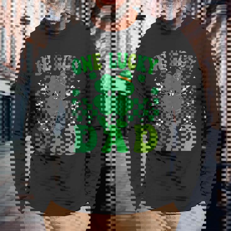One Lucky Dad Father Irish Clovers St Patrick's Day Long Sleeve T-Shirt Gifts for Old Men