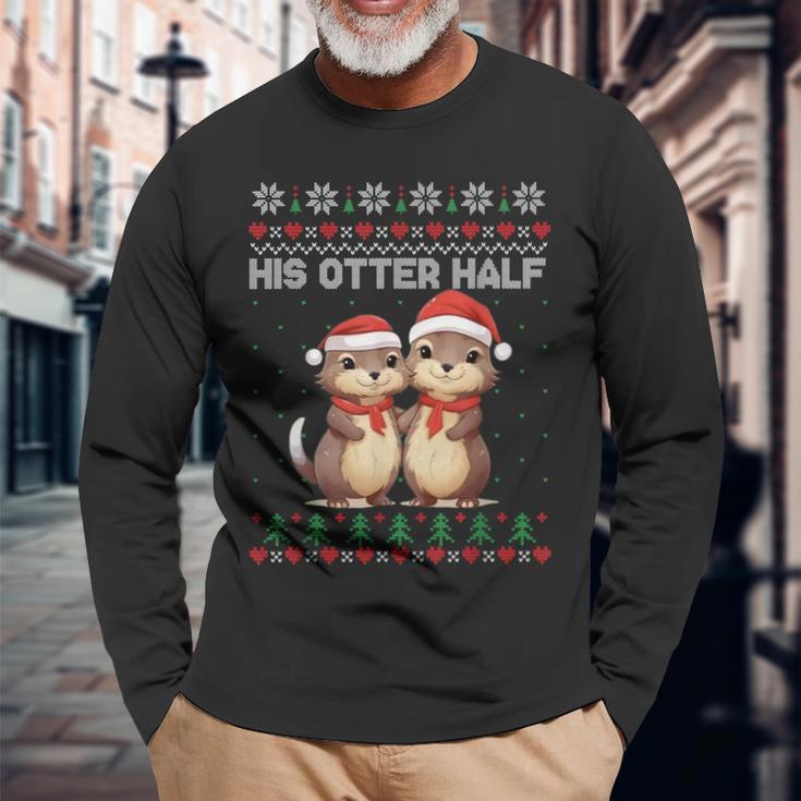 Her Otter Half His Otter Half Christmas Ugly Sweater Couple Langarmshirts Geschenke für alte Männer