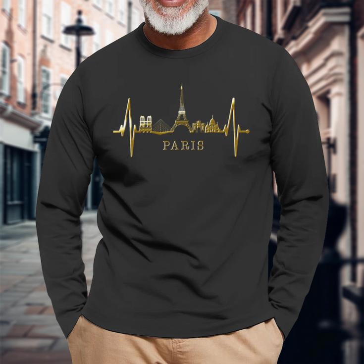 Paris Skyline Heartbeat I Love Eiffel Tower Love France Langarmshirts Geschenke für alte Männer