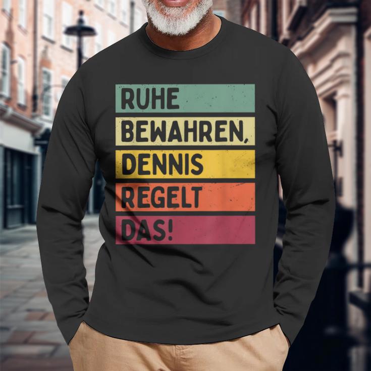 Peace Keep Dennis Regelt The Saying In Retro Colours Langarmshirts Geschenke für alte Männer