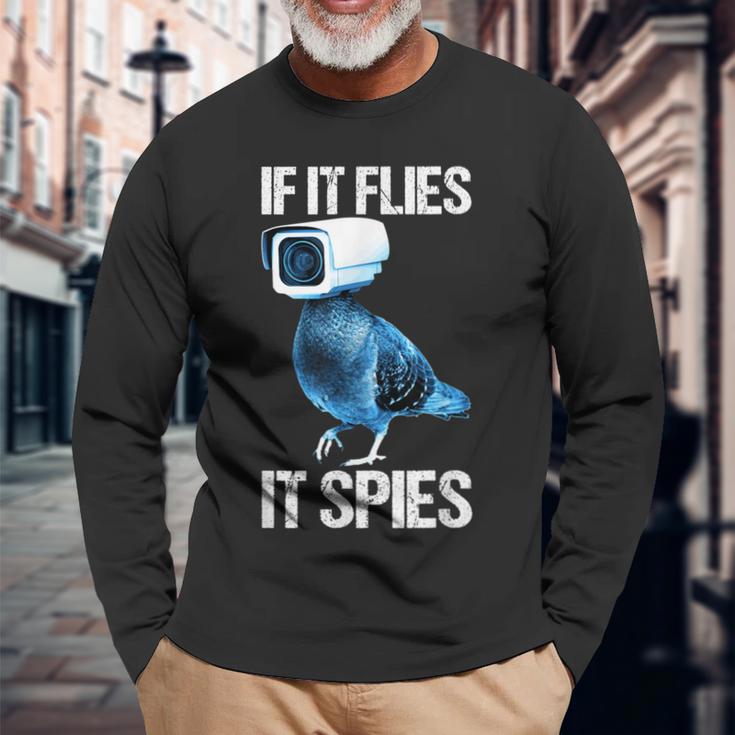 Pigeons Aren't Real If It Flies It Spies Langarmshirts Geschenke für alte Männer