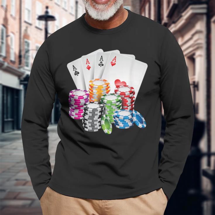 Poker Gambling Game Cards Chips Casino Poker Langarmshirts Geschenke für alte Männer