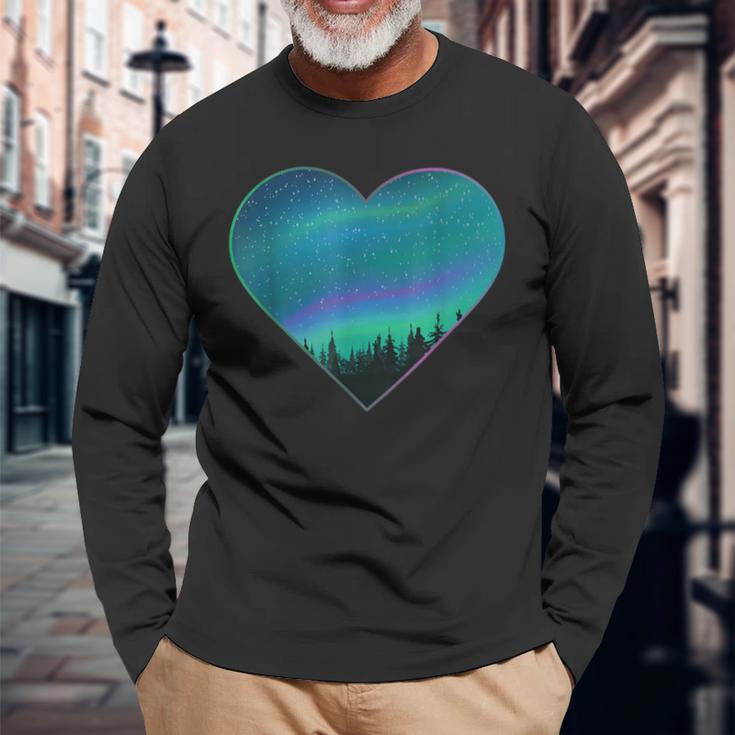 Polar Lights Heart Northern Lights Aurora Borealis Langarmshirts Geschenke für alte Männer