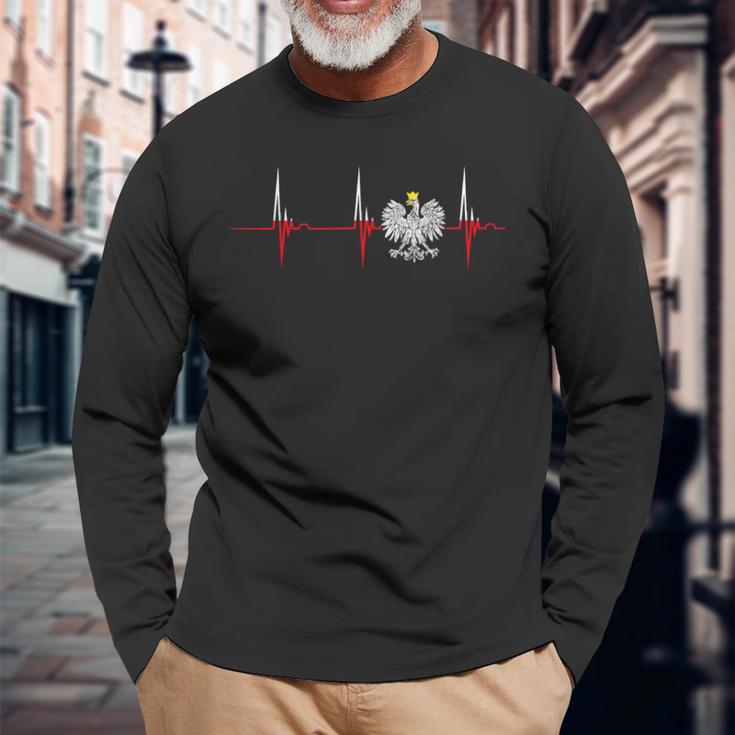 Polska Eagle Pole Heartbeat Ecg Pulse Polish Pride Langarmshirts Geschenke für alte Männer