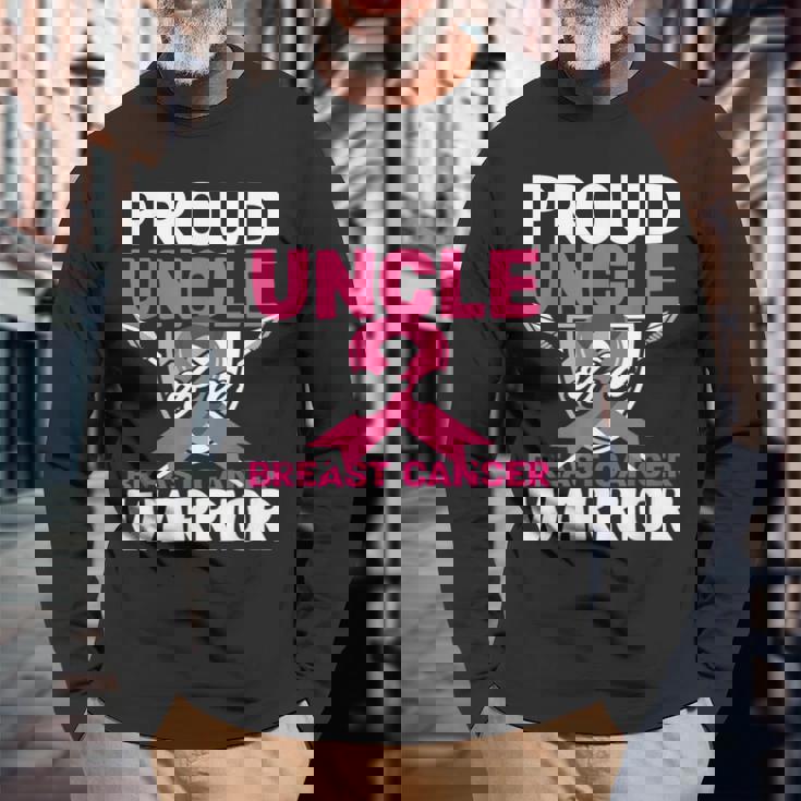 Proud Uncle Warrior Breast Cancer Awareness Long Sleeve T-Shirt Gifts for Old Men