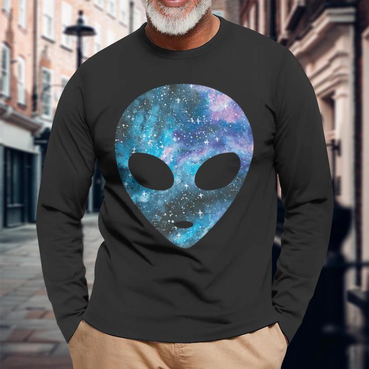 Psychedelic Alien Head Cosmic Galaxy Trippy Outer Space Langarmshirts Geschenke für alte Männer