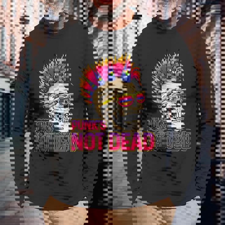 Punk's Not Dead Rock Retro Rocker Skull Punk Rock Sin Mangas Camiseta de manga larga Regalos para ancianos