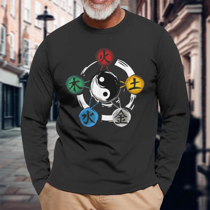 Qigong Five Elements Tai Chi Meditation Ying & Yang Langarmshirts Geschenke für alte Männer