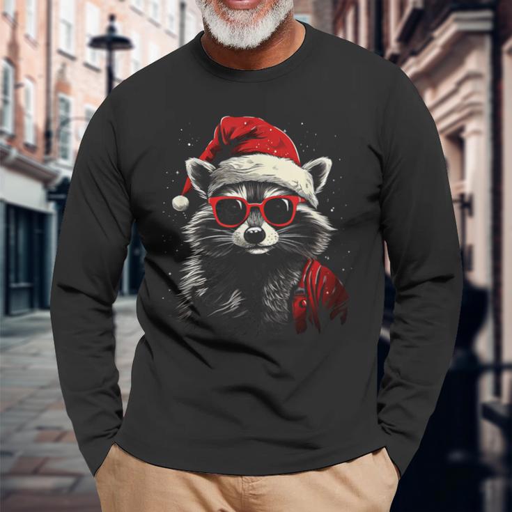 Raccoon With Christmas Hat Christmas Langarmshirts Geschenke für alte Männer