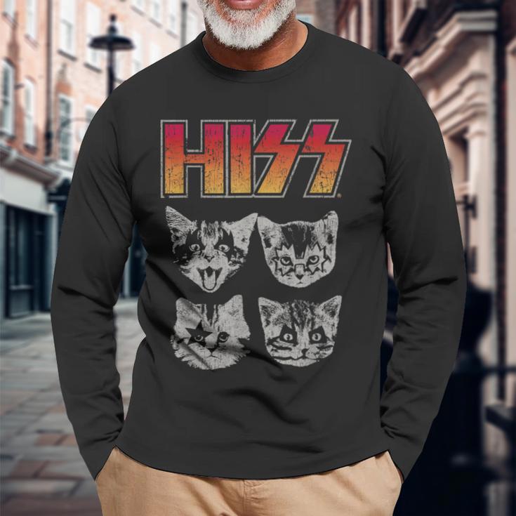 Hiss Cat Cats Kitten Rock Music Cat Lovers Hiss Langarmshirts Geschenke für alte Männer