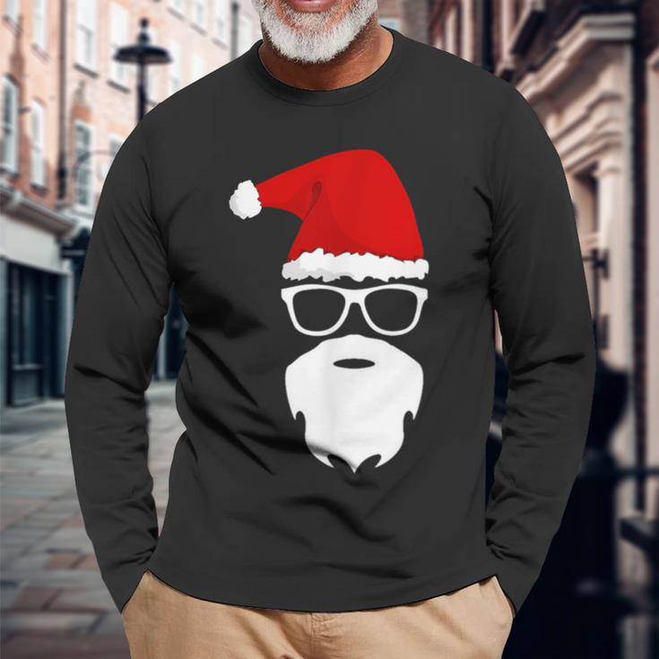 Santa Claus Christmas Hat Beard Sunglasses Christmas Langarmshirts Geschenke für alte Männer