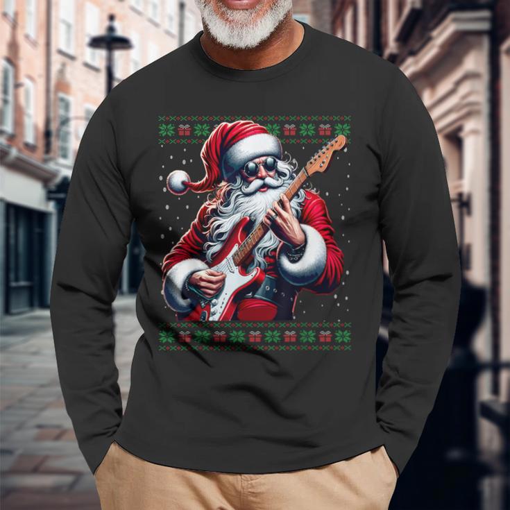 Santa Claus Guitar Ugly Christmas Jumper Langarmshirts Geschenke für alte Männer