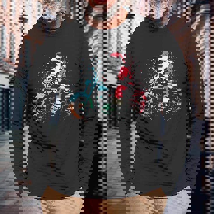 Santa Claus Motorcycle Vintage Christmas Biker Lover Long Sleeve T-Shirt Gifts for Old Men