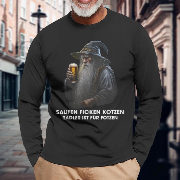 Saufen Fcken Kotzen Radler Ist Für Fotzen Saying Langarmshirts Geschenke für alte Männer