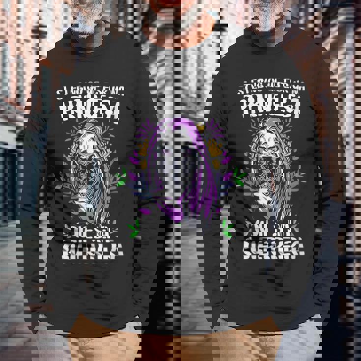 Si Tengo Que Ser Una Princesa Que Sea Guerrera 8 Marzo Cuello Camiseta de manga larga Regalos para ancianos