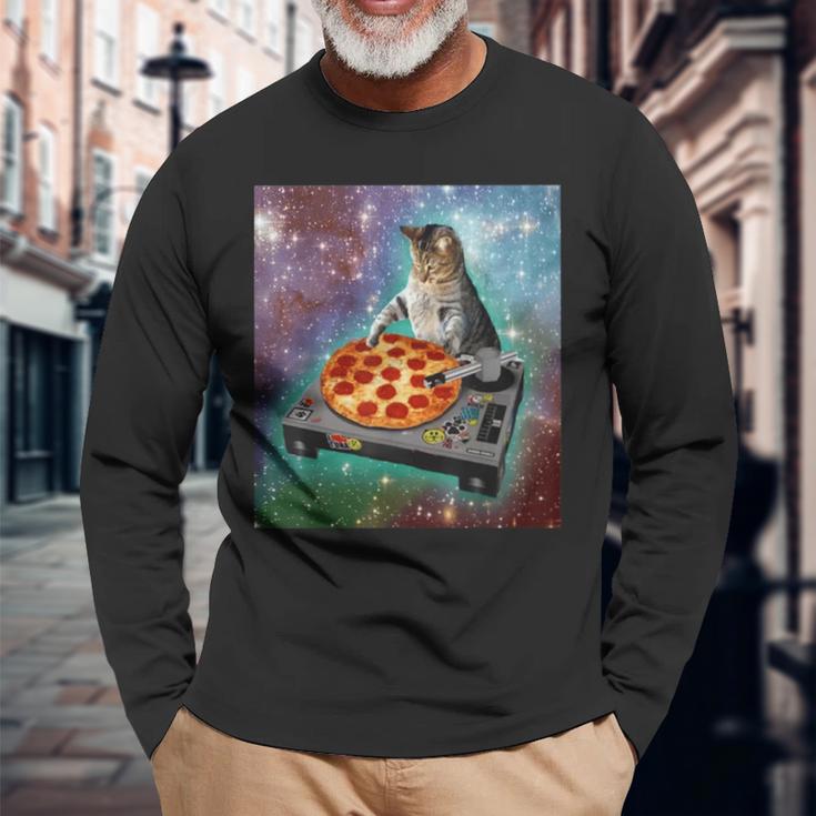 Space Galaxy Universe Cat Pizza Dj Cute Cosmic Langarmshirts Geschenke für alte Männer