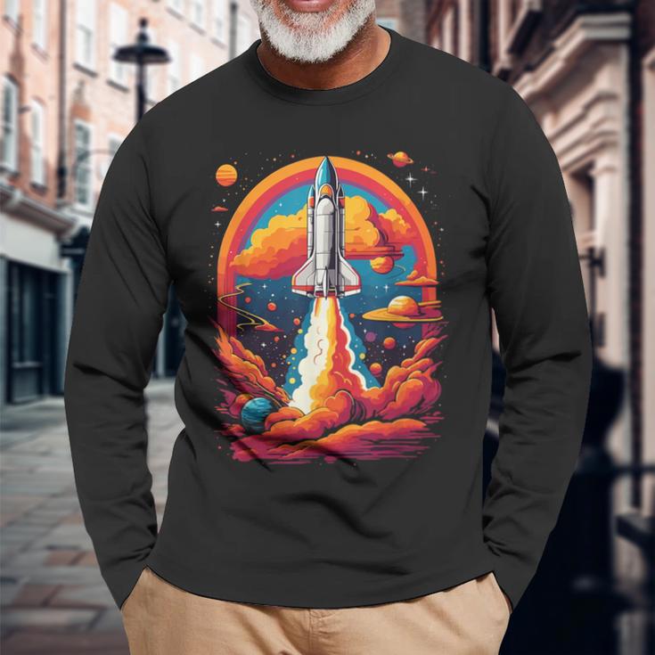 Space Travel With Space Shuttle Rocket Astronaut Dream Langarmshirts Geschenke für alte Männer