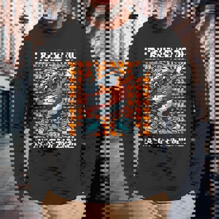 I Tackled 100 Days Of School Football 100 Days Of School Long Sleeve T-Shirt Gifts for Old Men