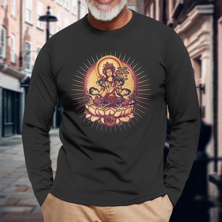 Tara Tibet Buddhism Lotus Meditation Yoga Om Spirituality Langarmshirts Geschenke für alte Männer