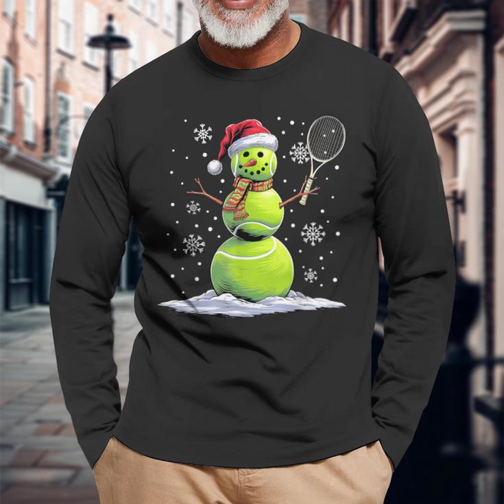 Tennis Snowman Tennis Player Santa Hat Christmas Langarmshirts Geschenke für alte Männer