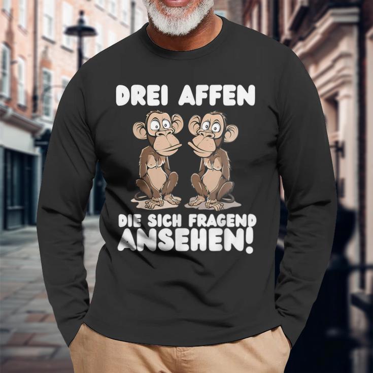 Three Monkeys Three Monkeys Who Look Asking Langarmshirts Geschenke für alte Männer