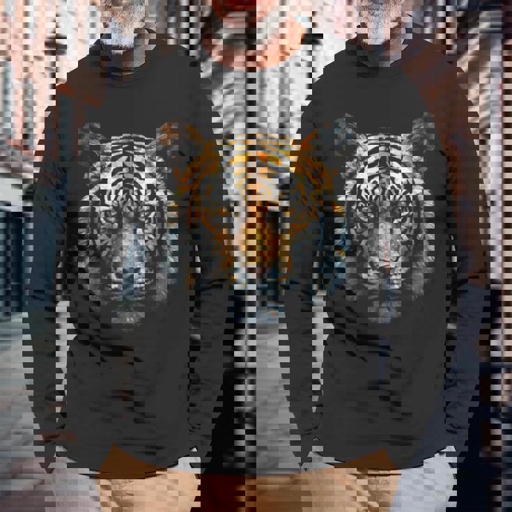 Tigre Animal Arte Diseño Tigre Camiseta de manga larga Regalos para ancianos