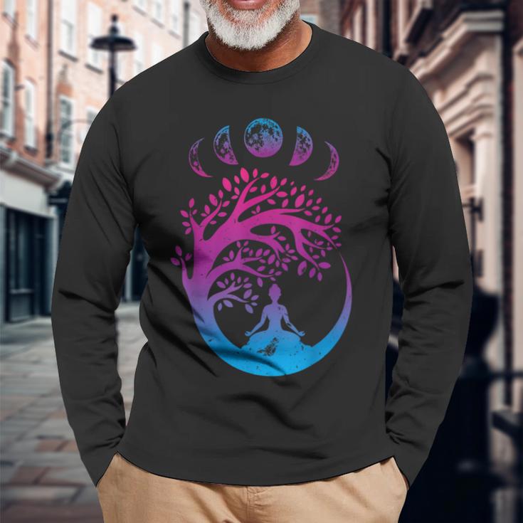 Tree Of Life Spiritual Moon Phases Yoga Langarmshirts Geschenke für alte Männer