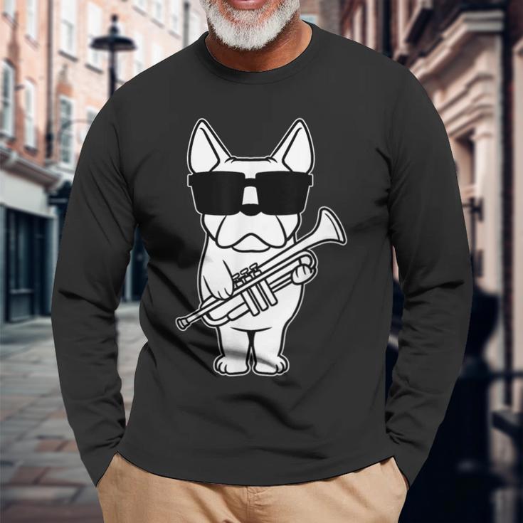 Trumpet Player Brass Musician Dog With Trumpet Langarmshirts Geschenke für alte Männer