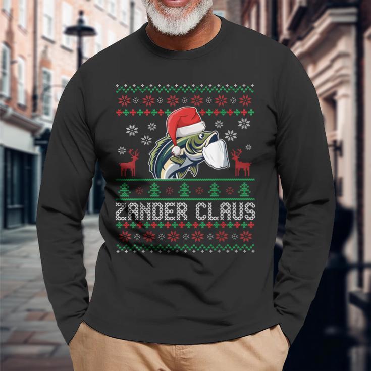 Ugly Christmas Zander Claus Angler Weihnachten Fishing Sports Langarmshirts Geschenke für alte Männer