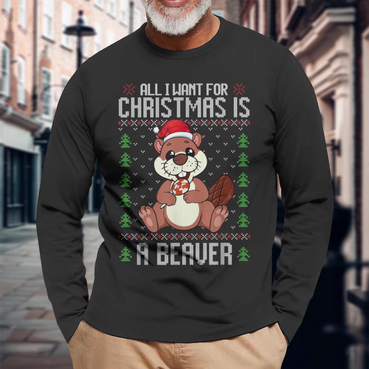 Ugly Xmas Sweater Christmas Beavers Lover Langarmshirts Geschenke für alte Männer