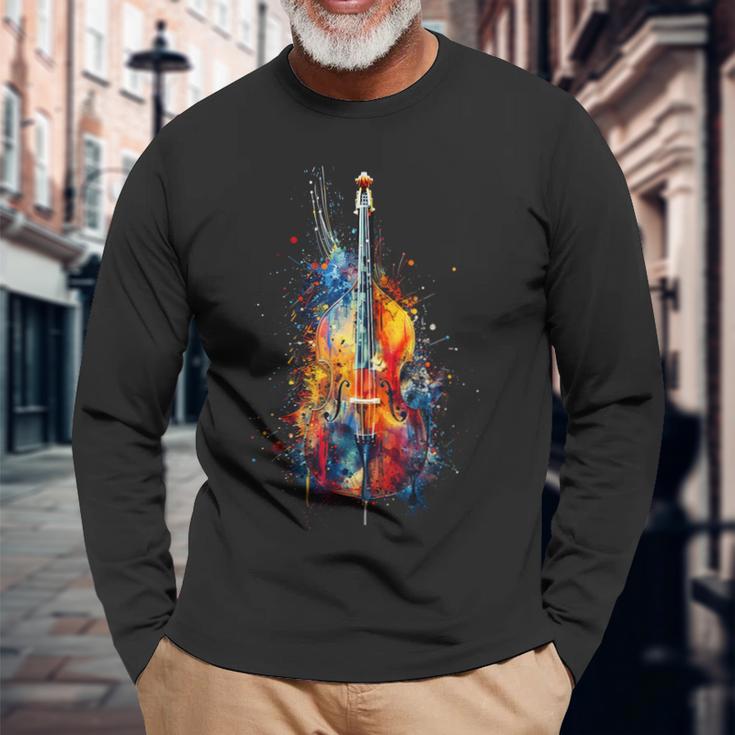 Upright Bass Instrument On Colourful Lacquered Double Bass Langarmshirts Geschenke für alte Männer