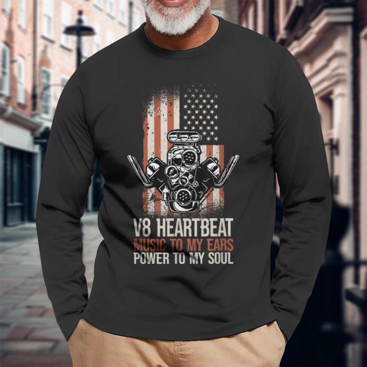 V8 Heartbeat American Muscle Cars Usa Engine8 Muscle Car Langarmshirts Geschenke für alte Männer