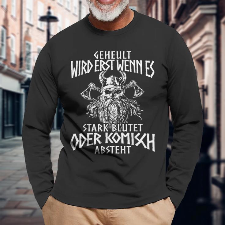 Viking Nordic Compass Wolf Nordic Germanic Midgard Langarmshirts Geschenke für alte Männer