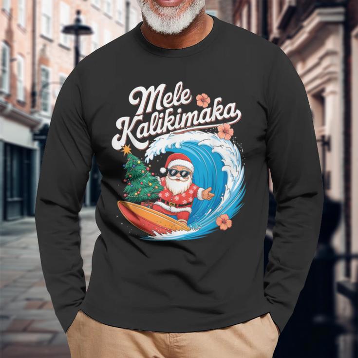 Vintage Cute Mele Kalikimaka Christmas Santa Surfing Costume Langarmshirts Geschenke für alte Männer