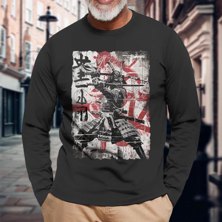 Vintage Samurai Mask Asia Japan Graffiti Tokyo Samurai Langarmshirts Geschenke für alte Männer