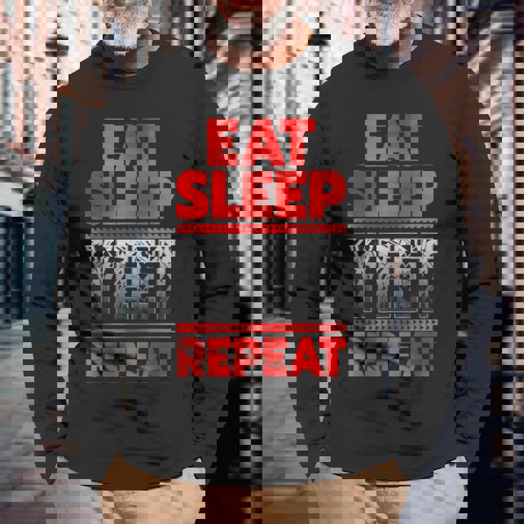 Vintage Yeet Apparel Saying Eat Sleep Repeat Long Sleeve T-Shirt Gifts for Old Men