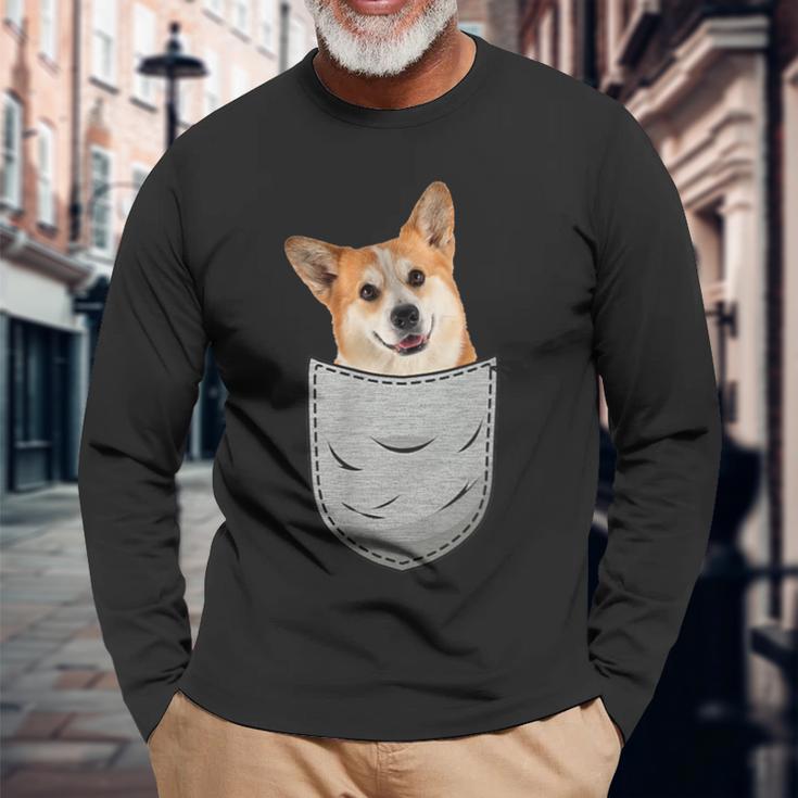 Welsh Corgi Pembroke Chest Pocket For Dog Owners Langarmshirts Geschenke für alte Männer