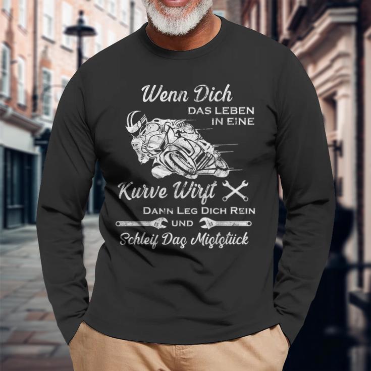 Wenn Dich Das Leben In Ein Kurve Throw Langarmshirts Geschenke für alte Männer