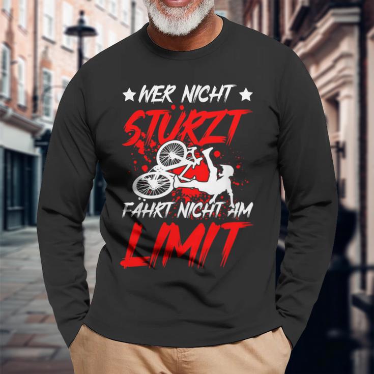 Wer Nicht Stürzt Fährt Nicht Am Limit Akku Bicycle Cyclist Langarmshirts Geschenke für alte Männer