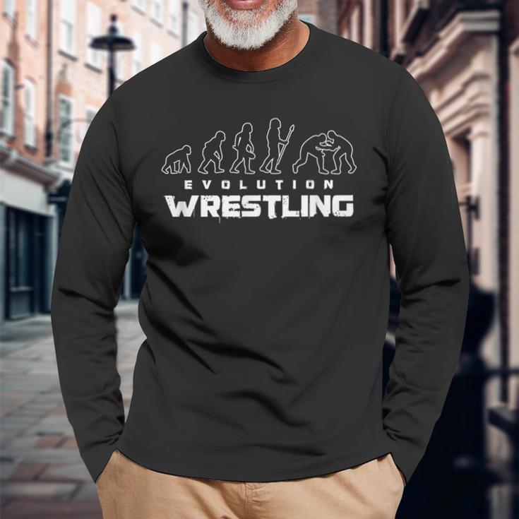 Wrestling Evolution Wrestler Wrestling Martial Arts Langarmshirts Geschenke für alte Männer