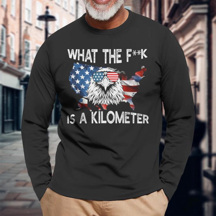 Wtf What The Is A Kilometer George Washington 4Th Of July Langarmshirts Geschenke für alte Männer