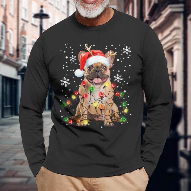 Xmas Lighting Santa French Bulldog Dog Christmas Langarmshirts Geschenke für alte Männer