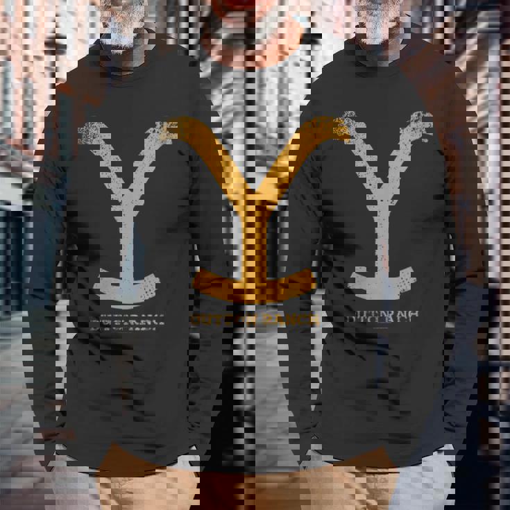 Yellowstone Dutton Ranch Gold Y Logo S Langarmshirts Geschenke für alte Männer